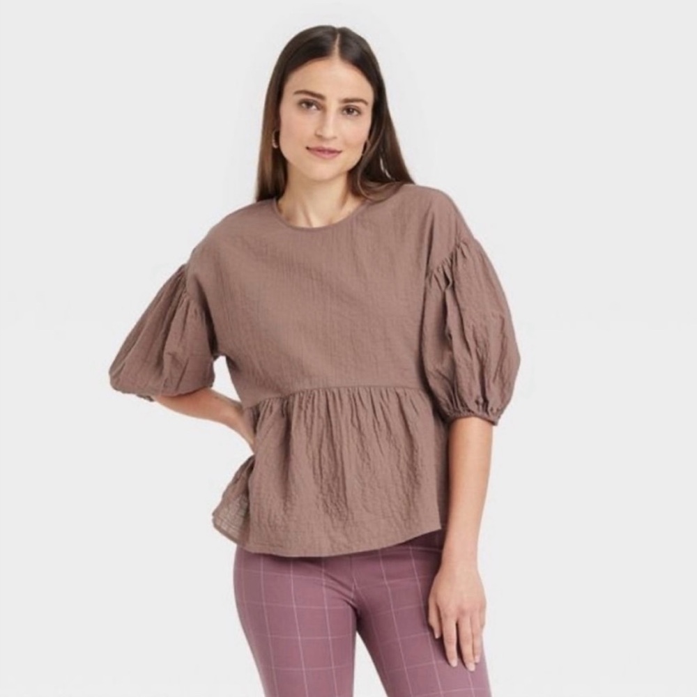 A New Day Women’s Puff 3/4 Sleeve Top Size Large Brown
